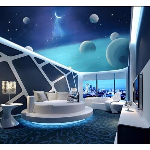 Outer Space Moon 3d Ceiling Wallpaper for Hall Living Room 3D Wall Ceiling Murals 3d Wall Mural 3d Wall paper Large Photo mural