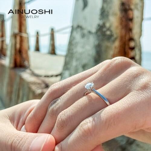 AINUOSHI Real 0.5 Carat D Color Moissanite Wedding Rings For Women Top Quality White Gold Color 100% 925 Sterling Silver Jewelry