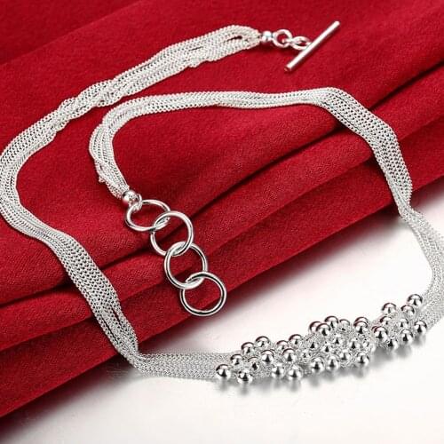2019 New Silver 925 Necklace Fashion Multi-Line String Beads Chain Necklaces For Women Luxury Jewelry