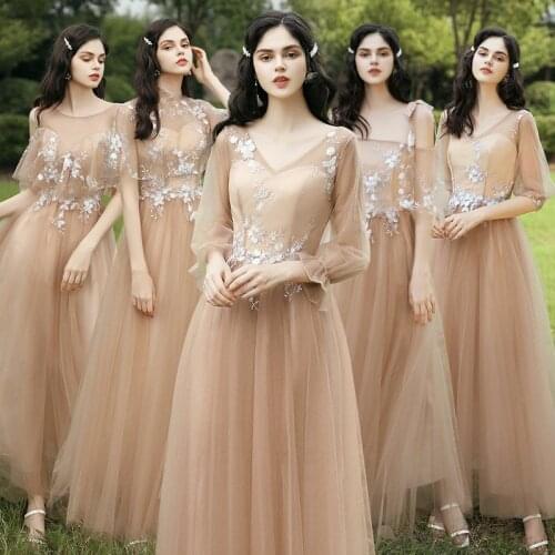 Bridesmaids Dress Illusion Off The Shoulder Floor-Length Luxury Embroidery Strapless A-Line Tulle Women Wedding Party Gown E160