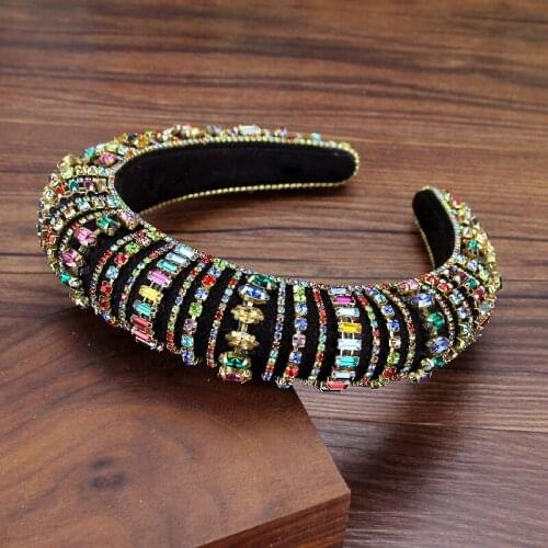 Gold Colorful Full Crystal Baroque Headbands Luxury Padded Rhinestone Hairbands Trendy Elegant Women Party Hair Accessories
