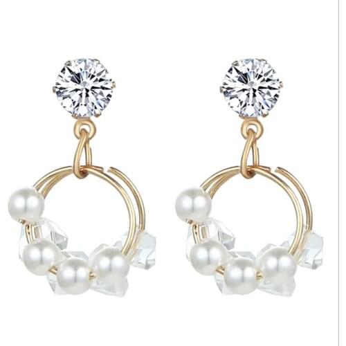 Simplicity Geometric Pearl-Like Earrings Fashion Easy Collocation Metal CZ Earrings Women Earrings Jewelry