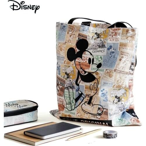 Mickey Cartoon Print Student Art Handbag Diagonal Cloth Bag Large Capacity Open Canvas Female Bag