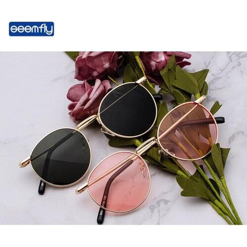 Seemfly Fashion Clear Lens Metal Frame Sunglasses Retro Woman Sunshades Ultralight Sun Glasses Round Gold UV400 Colorful Eyewear