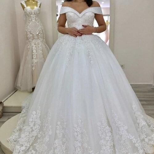 Off Shoulder Wedding Dresses Luxury Lace Vestido De Noiva Classic Ball Gown Customize Robe De Mariee Wedding Dress