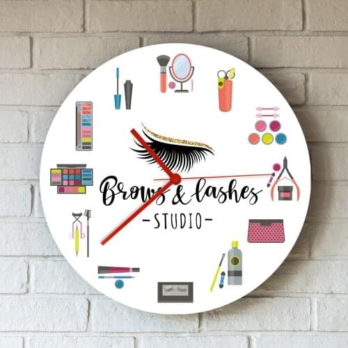 Brows and Lashes Beauty Studio Silent Wall Clock Make-up Cosmetic Tools Acrylic Printed Clocks Home Decoration Modern Design