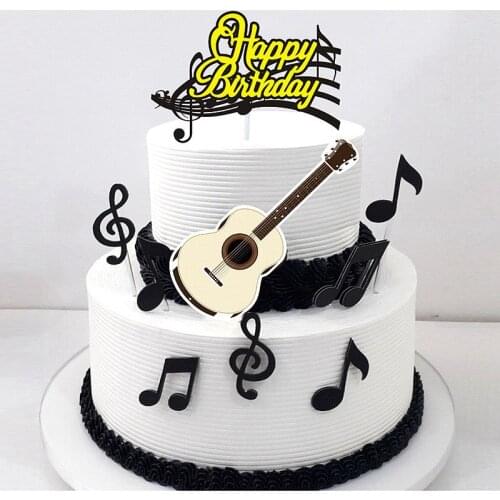 1Set/Pack Guitar Violin Happy Birthday Five Line Musical Note Theme Cake Topper Party Decoration Wine Glass Celebration Musician