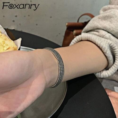 Foxanry Vintage Handmade 925 Sterling Silver Bracelet INS Fashion Creative Irregular Geometric Party Jewelry Gifts for Women