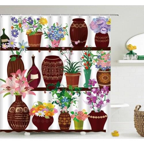 Garden Flowers Scenery Shower Curtains Bath Curtain Waterproof Bathroom Home Decor Washable Fabric Bathroom Screens