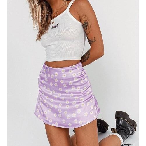 ZEBERY Women Summer MINI Skirts High Waist Satin Floral Printed Short Skirt American New Sexy Pink Pencil Skirts Above Knee