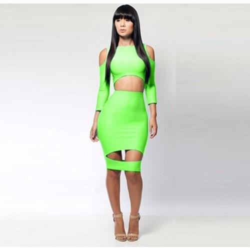 Wonder beauty Good Quality Sexy Women Midi Dress Long Sleeves Off Shoulder Hollow Out Dress Fashion Style Lady Dresses W373711