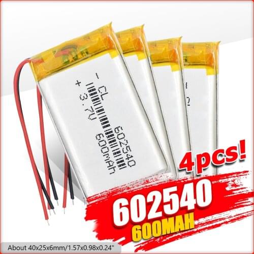 1/2/4x Mini 602540 Li-ion Li-po Battery 3.7v 600mah Gps Mp3 Bluetooth Speaker Headphone Toys DVD Pos Machines Replace Battery