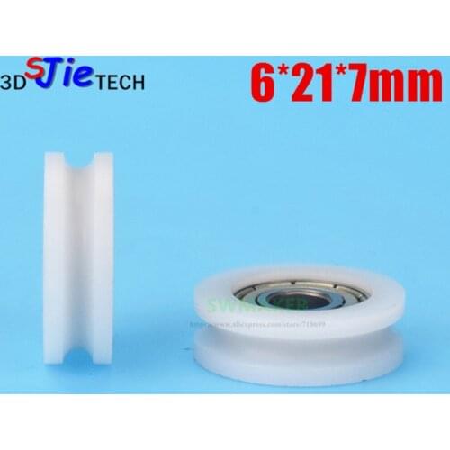 1pcs 6*21*7mm U grooved wheel, nylon coated plastic pulley, bearing wheel, for mobile door / window / Showcase