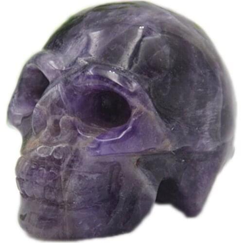 2" Natural Dream Amethyst Skull Figurine Hand Carved Quartz Head Cranium Mineral Specimen Healing Crystal Stone Home Decora