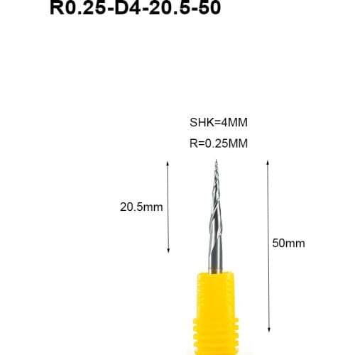 2PCS/Lot R0.25&0.5&0.75&1.0mm 4mm Shank 50L HRC55 Tungsten solid carbide Tapered Ball Nose End Mills and cone CNC Milling cutter