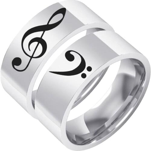 2020 New Fashion Couple Music Musical Note Finger Ring For Women Men Stainless Steel Punk Jewelry Wedding Lovers Rings Gift