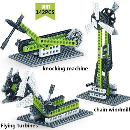 3 In 1 Mechanical Gear Beam Technical Building Blocks STEM Engineering Physics Science Moc Set Educational Kids Toys Brick MOC