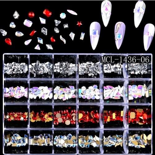 480pcs/box Mixed Nail Rhinestone AB Crystal Strass 3D Nail Charms Flat Back Gems Stones Flakes Diamond Manicure Decoration DIY