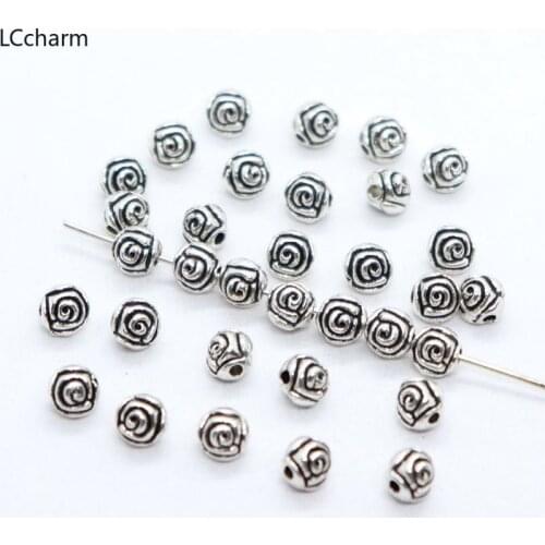 80pcs Tibetan Silver Rose Flower Charm Loose Spacer Beads 5mm DIY Jewelry Findings Beading