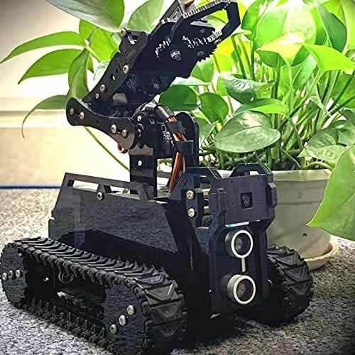 Adeept RaspTank WiFi Wireless Smart Robot Car Kit for Raspberry Pi 3 Model B+/B/2B, Tank Tracked Robot with 4-DOF Robotic Arm, O