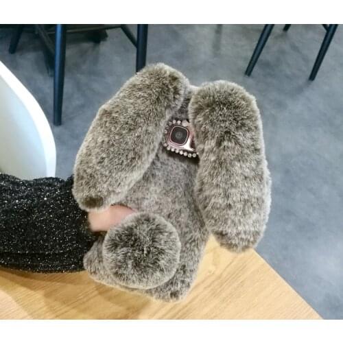 A01 A51 Fluffy Rabbit Silicone Bunny Plush cover For Samsung Galaxy A3 A5 2017 A7 J5 J7 2016 A6 A8 2018 S7 S8 S9 S10 Phone Case