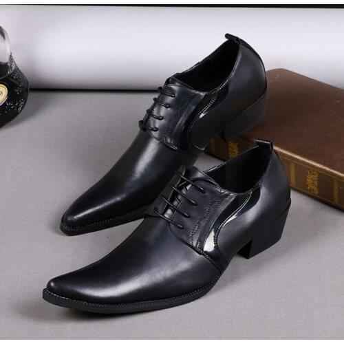 Christia Bella Handmade Big Size Men Business Heighten Brogue Shoes Black Real Leather Man Dress Oxfords Shoes Mens Party Shoes