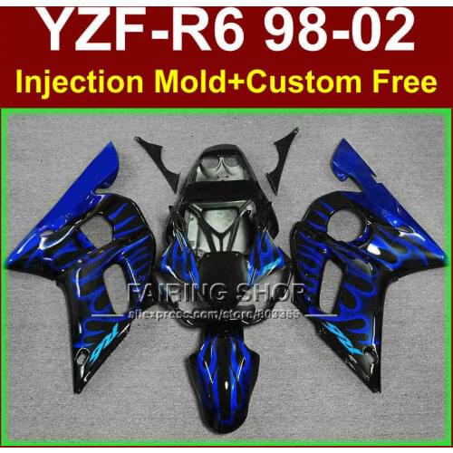 D7EF New blue flame fairing set for YAMAHA YZF R6 98-02 YZF R6 fairing kit 1998 1999 2000 2001 2002 fairings parts OF9C