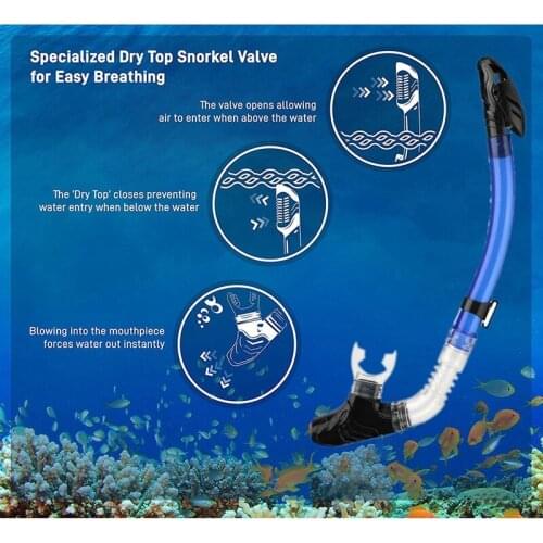 ELOS-Full Dry Diving Snorkel Breathing Tube with Silicone Mouthpiece Swimming Snorkel Diving Equipment for Adults and Youth