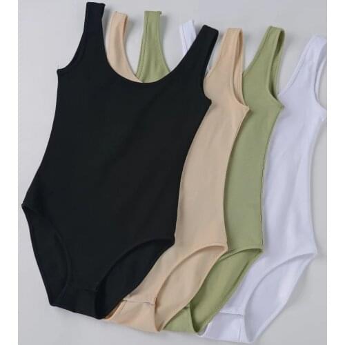 ShesModa Cotton U-neck Solid Color Casual Slim Bodycon Bodysuit Womens Sleeveless Playsuit