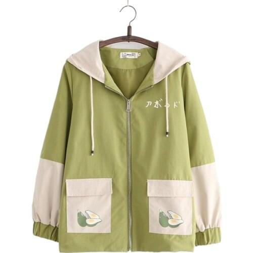 Womens Jacket 2020 Autumn Cartoon Print Long Sleeve Hooded Jacket Casual Zipper Patchwork Pocket Outwear Coats Korean Tops