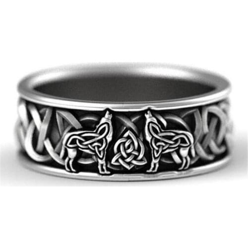 Viking Nordic Mythology Giant Wolf Men Ring Punk Fashion Hip Hop Rock Unisex Finger Ring Defense Totem Wolf Gift