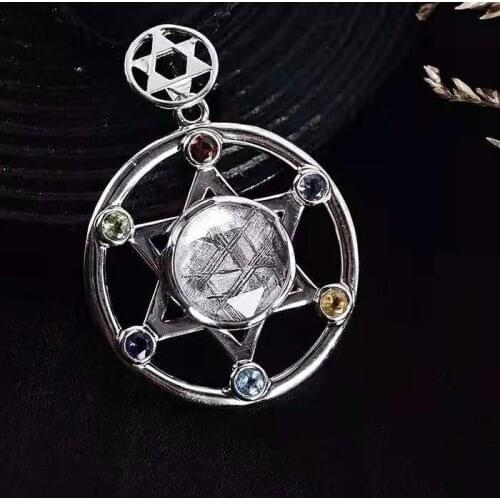 Genuine Natural Gibeon Iron Meteorite Moldavite Women Men mm Pendant 30mm Necklace Silver Meteorite Star of David Gemstone AAAAA