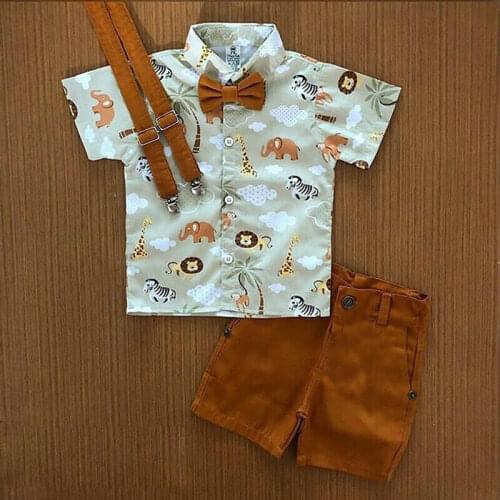 2021 Summer Toddler Kids Baby Boys Clothes Sets Children Cartoon Bow Shirts Tops + Shorts Casual Boys Gentleman Outfits