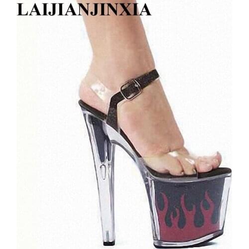 New 8 inch sexy clear Gorgeous High Heels flame platform crystal shoes 20 cm Sandals women 2017 Exotic Dancer shoes