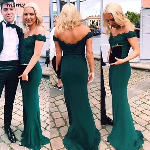 New Hunter Green Mermaid Bridesmaid Dresses Sexy Backless Off Shoulder Prom Dress Wedding Guest Party Gowns