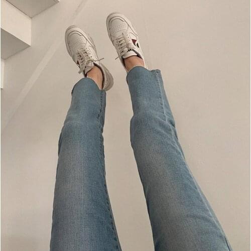 B-TOTO American Retro Washed Light Blue Nine-point High-waisted Straight-leg Jeans Were Thin 2021 New Fashion