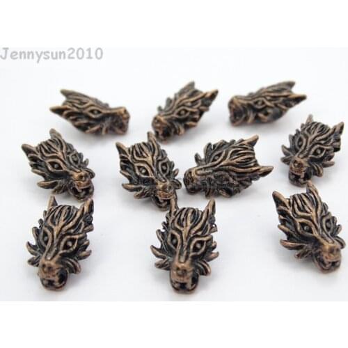 Vintage Antique Copper Tone Solid Metal Wolf Head Bracelet Connector Charm Beads 50Pcs/Pack