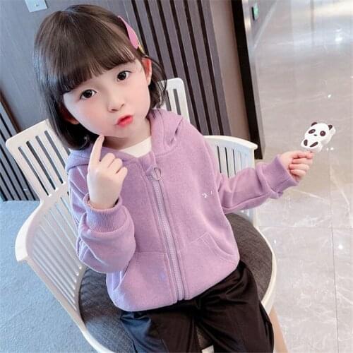 Girls' Coat 2021 Autumn New Korean Solid Color Simple Hooded Sweater Childrens Cute Fashion Cardigan Hoodies