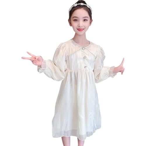 Dress For Girls Solid Color Girls Princess Dresses Casual Party Dress For Children Spring Autumn Childrens Clothing