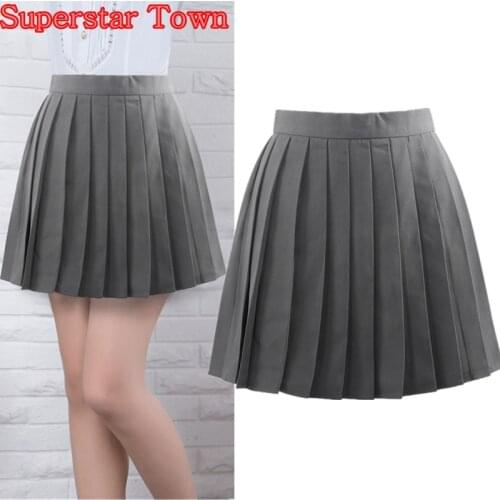 Grey Pleated Skirts Summer Female Pleated Skirt Japan School Uniform Harajuku Women Skirts Saias Faldas