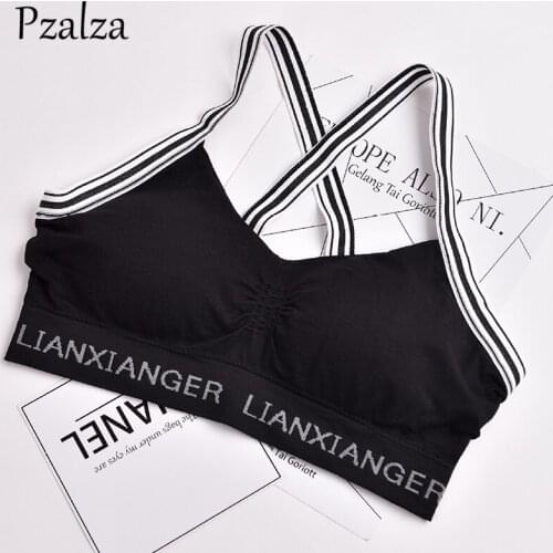 Pzalza Women Tank Top Fashion Letter Fitness Tank Top Cross Straps Backless Ladies Casual Workout Bra Top