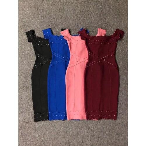 Sexy Lady Bandage Dress 2020 New Arrivals Short Sleeve Off Shoulder Bodycon Vestidos Bandage Party Dresses Beads Women Evening
