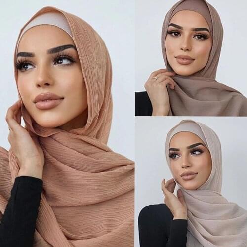 Brand Crinkled Chiffon New Women Solider Color Premium Heavy Chiffon Hijabs Womens Scarves Hijabs Long Shawl