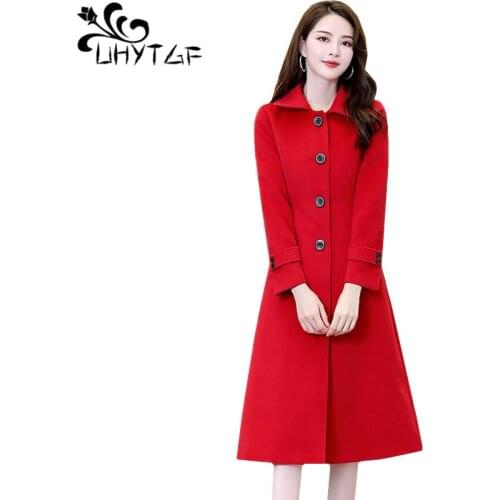 UYTGF Women coats elegant autumn winter wool coat ladies Single-breasted slim jacket female Pure color quality woolen jacket 433