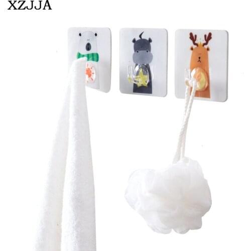 XZJJA 2PCS Strong Adhesive Hook Creative Cartoon Cute Animals Door Wall Decoration Home Hats Keys Sundries Rack Plastic Hanger