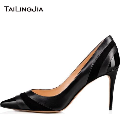 Tailingjia 2018 Big Size Pumps Women Stiletto Middle Heel Pointed Toe Shoes Ladies Summer Office Career Dress Sexy Black Pumps
