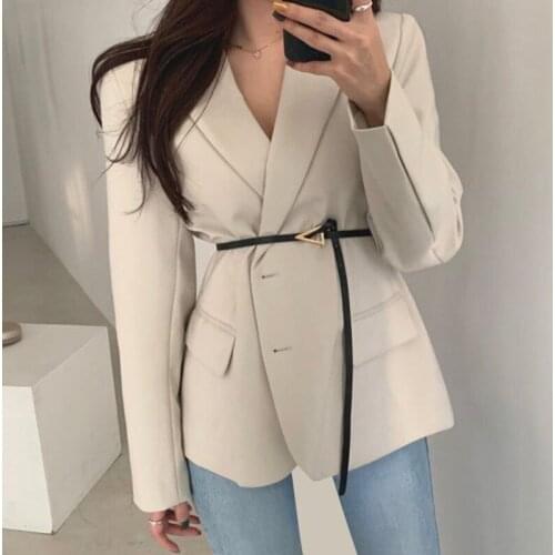 New European Brand Women Fashion Blazers Urban Ladies High Street Loose Single Breasted Lace Up Suits Top Long Sleeves Jacket