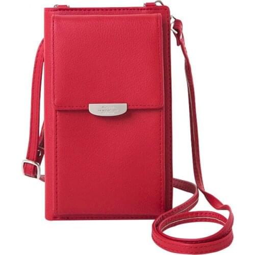 Ladies Long Wallet Shoulder Bag Female Wallet Card Holder Buckle Phone Pocket Card Holder PU Messenger Bag Pure Color Wallet