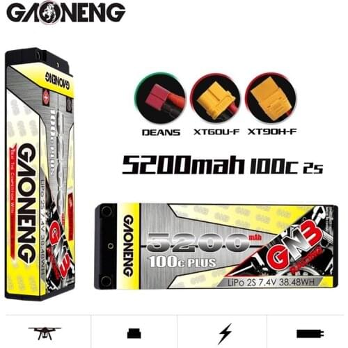 1/2PCS GAONENG GNB 7.4V 6500mAh 100C Rechargeable battery For RC Car Racing Spare Parts With Shell Upgrade LiHV 2S Battery