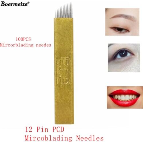 100 Pcs Microblading Needles 0.20mm Microblading Needles 12PCD Shape for Microblading Embroidery Pen Pernement Makeup Machine